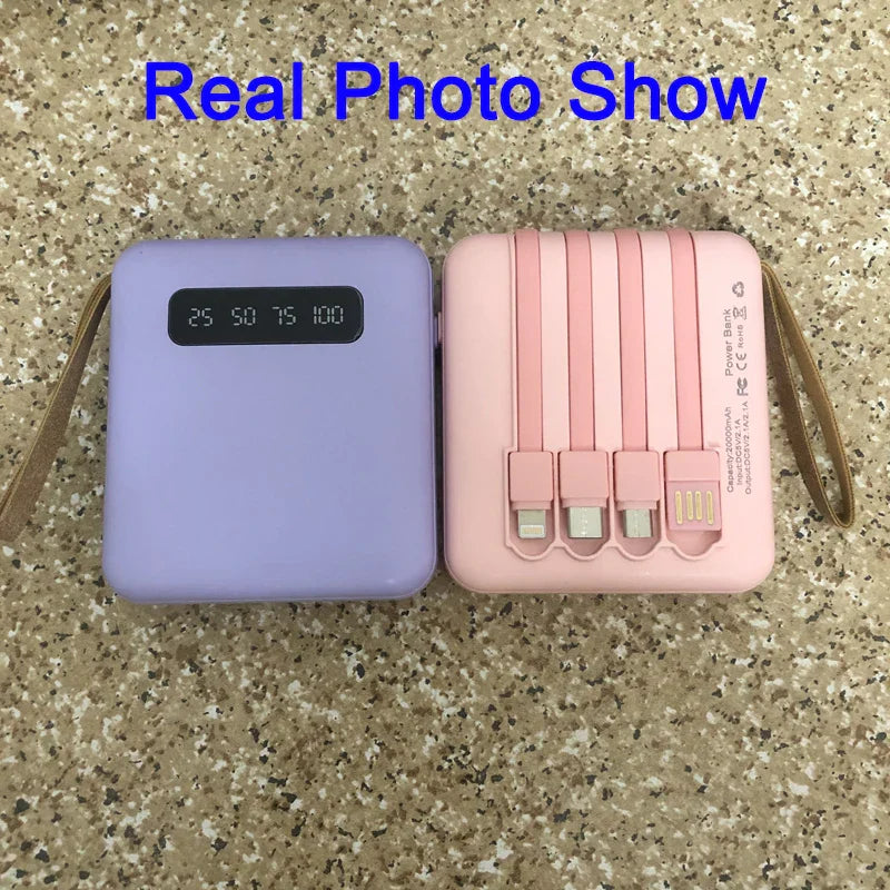 Carvallo-Powerbank med spegeldisplay | 20.000 mAh | Snabb laddningsfunktion & integrerade kablar | För iPhone, Samsung, Xiaomi & mer Carvallo