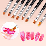 Carvallo-penselsæt NailMuse 8-pak | Fine detaljpenner til gel og neglekunst | Træhåndtag | Fås i 5 farver Carvallo