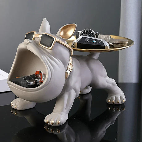 Carvallo | Bulldog Figur med förvaringsfack | 30 cm dekorskulptur | Resin konstverk | Djurstaty för vardagsrum Carvallo
