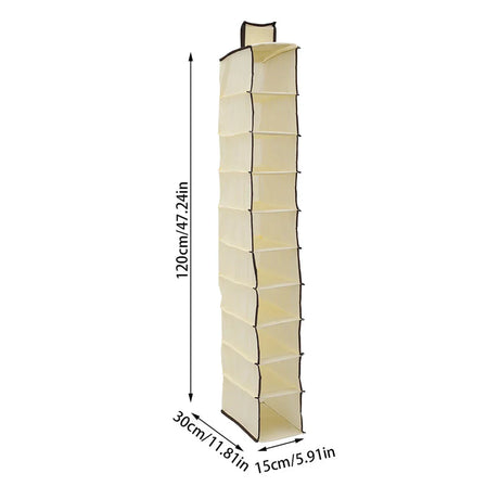 Carvallo 10-lagers Hängande förvaringsorganisatör | Fällbar & Platsbesparande | För skor, kläder & tillbehör i garderoben Carvallo