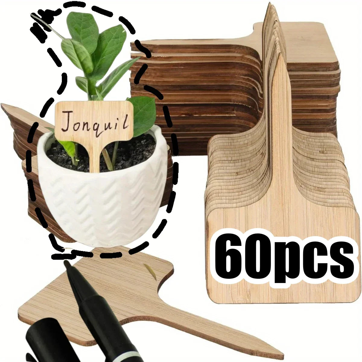 Carvallo NaturLine växtskyltar av bambu 50 st. | T-formad trädgårdspik | Ombart och väderbeständig | För örter, grönsaker och blommor Carvallo