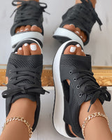Chic Panelklädda Snörskor Sandaler-Shoes for Women-Hemnix-Svart-35-Hemnix