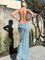 Maxiklänning Dam Bakfri Mjuk Stretch för Sommar-Klänningar-Hemnix-Blå-S-Hemnix