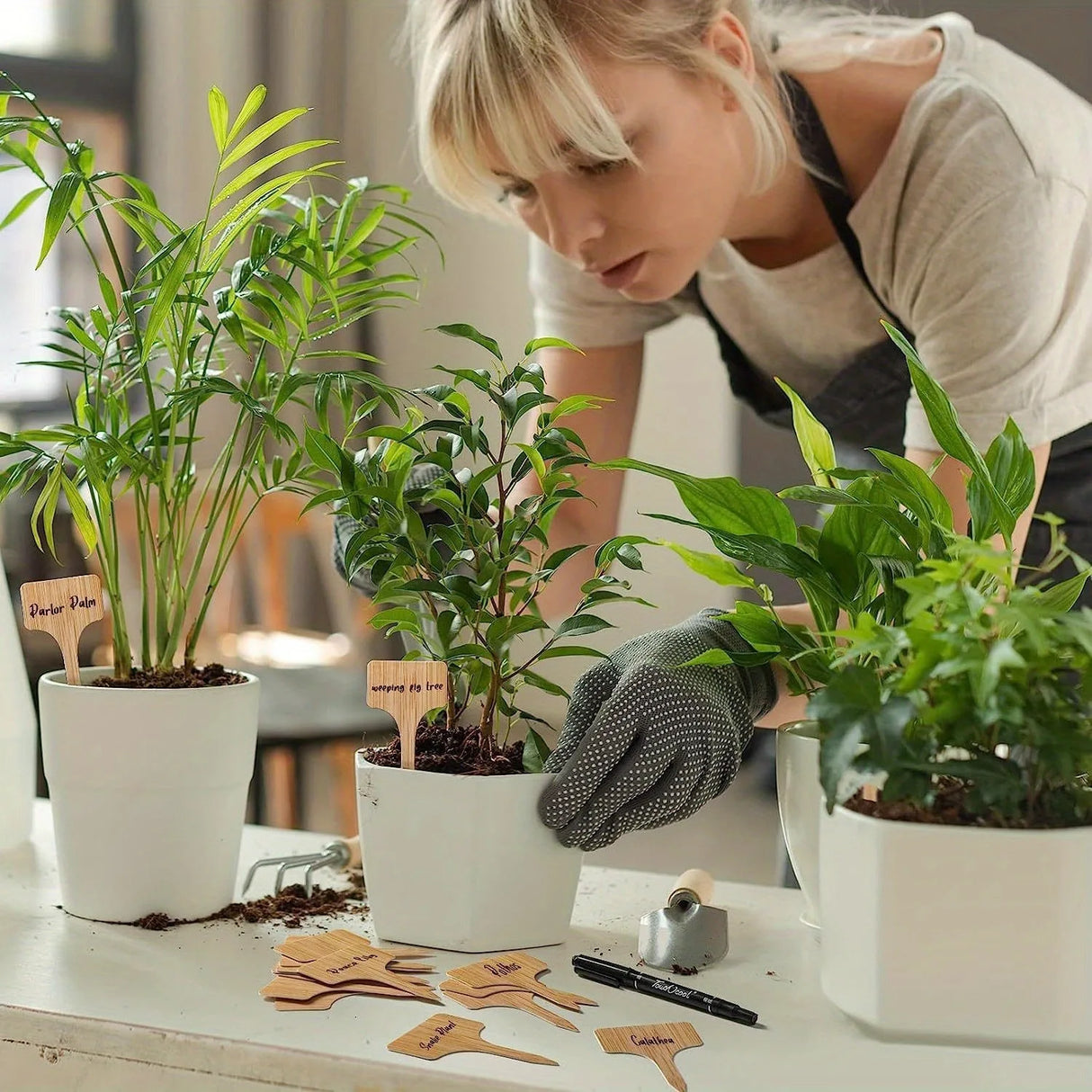 Carvallo NaturLine växtskyltar av bambu 50 st. | T-formad trädgårdspik | Ombart och väderbeständig | För örter, grönsaker och blommor Carvallo