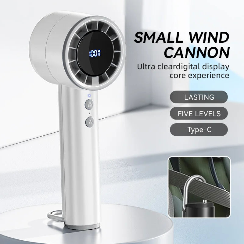 Carvallo AirCool Mini Handfläkt med kylfunktion | 5 hastigheter | LED-display & USB-laddning | Tyst & Bärbar | För resor, kontor & utomhus Carvallo