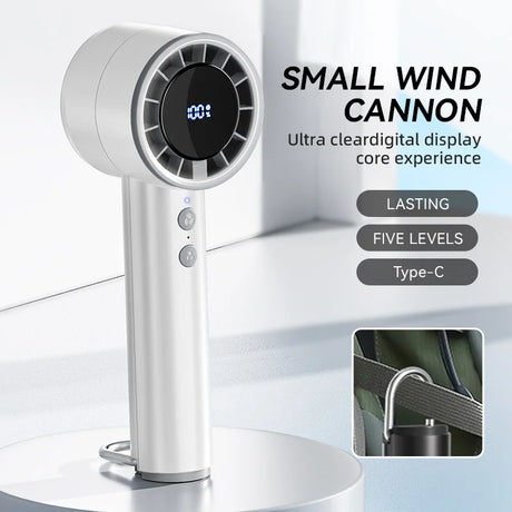 Carvallo AirCool Mini Handfläkt med kylfunktion | 5 hastigheter | LED-display & USB-laddning | Tyst & Bärbar | För resor, kontor & utomhus Carvallo