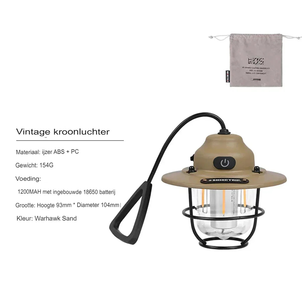 Carvallo LED campinglampa Lumora RetroLite | Uppladdningsbar | Justerbart ljus | Vintage-design | Väderbeständig & USB-laddning Carvallo