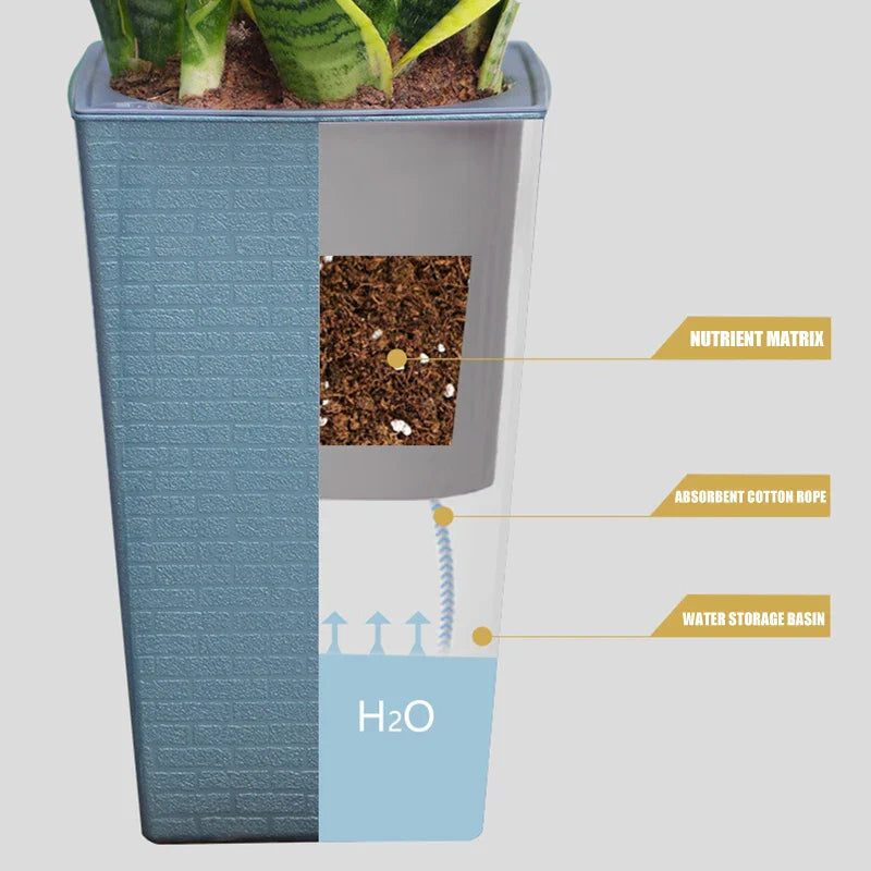 Carvallo StylePot Blumentopf i tegelsten-design | Rektangulär & Hög | Självvattnande med bomullssnöre | 27,2×12×17,5 cm / 17,2×12×8,6 cm Carvallo