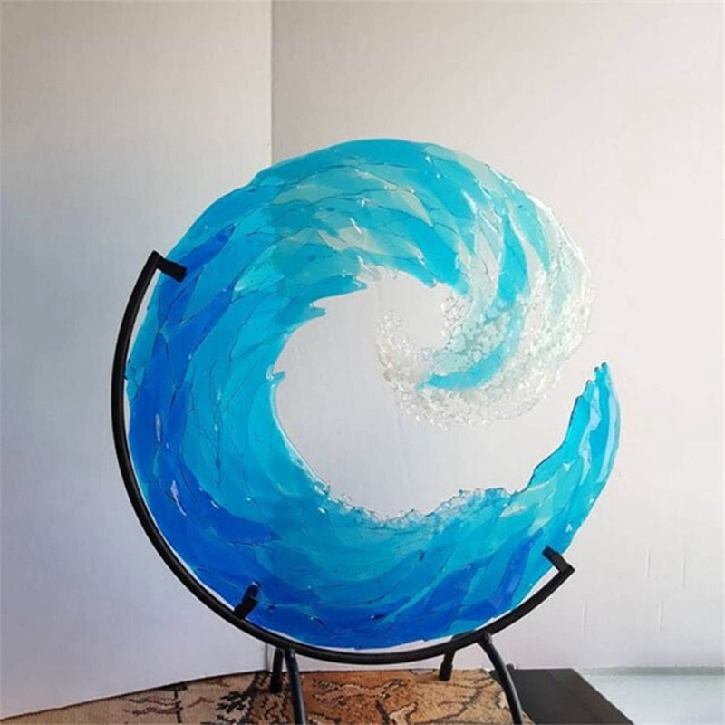 OceanFlow - Konstnärlig glaskulptur av Majestic Ocean Wave Carvallo