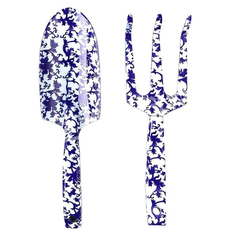 Carvallo GardenSet Trädgårdsverktygssats i rostfritt stål | 2-delad: Handskovel & Blomgaflar | 26–29,5 cm | Blommönster i 6 färger Carvallo