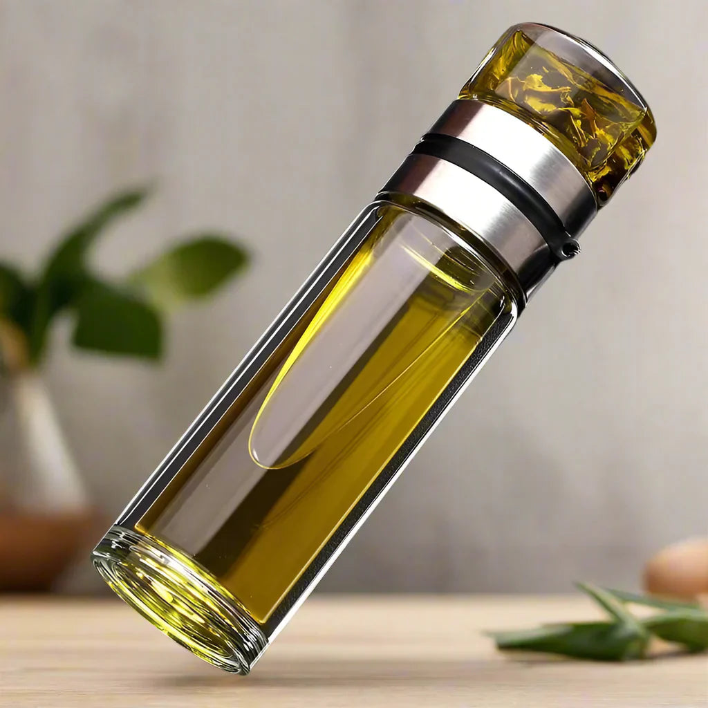 Royelux Glass Tea Infuser Bottle – 450ml Dubbelväggad Tumbler för Löst Te & K herbalte Carvallo