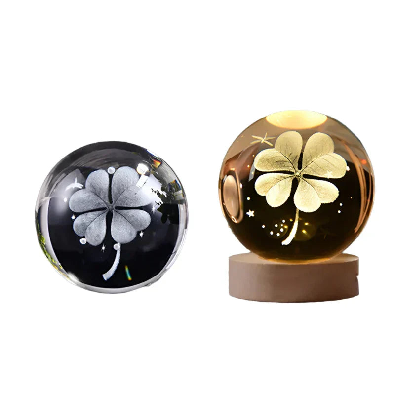 LumiCrystal - 3D LED Nattljus med Stjärnprojektor och Träbas Carvallo