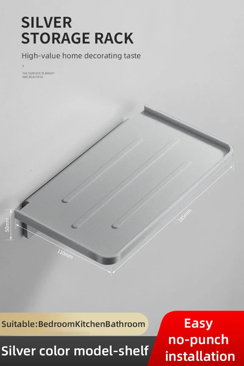 Carvallo DuschLine Duschablage Svart | Vägghylla i ABS-plast | Utan borrning | Med mobilhållare | Modernt bad-organisationstalanger Carvallo