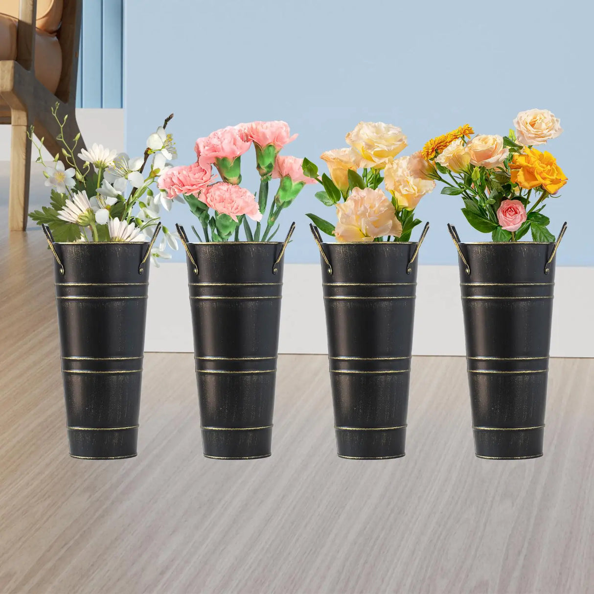 Retro Eisen-Blomkruka med handtag – Dekorativ metallblomkruka för hemmet Carvallo