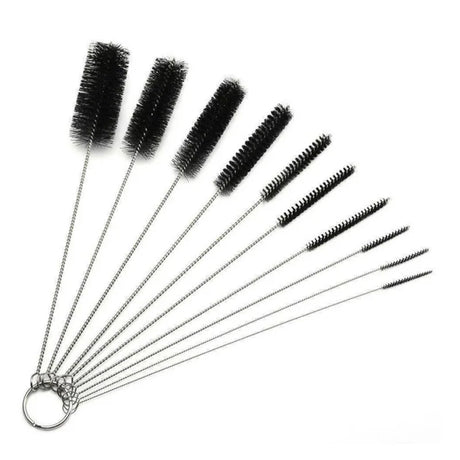 Carvallo Rengöringsborstar Set 10-delar | Rostfritt stål med nylonborst | För sugrör, flaskor, rör & labbutrustning Carvallo