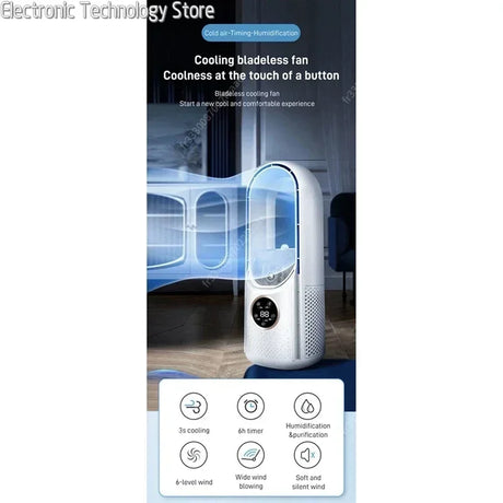 Carvallo Breeze Bladeless Ventilator 2025 | 6 Hastigheter | Tyst Luftkylare & Luftrenare | USB-Anslutning | För Kontor & Hem Carvallo