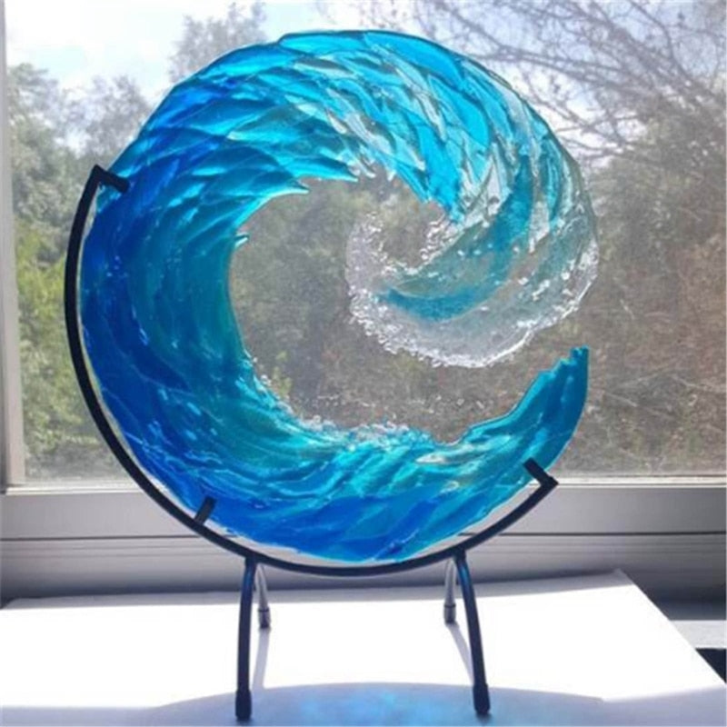 OceanFlow - Konstnärlig glaskulptur av Majestic Ocean Wave Carvallo