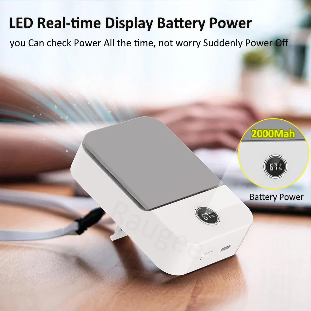 Carvallo AirGo Bärbar Mini-fläkt | 3-i-1 Hals- & Midjfläkt | 3 Hastigheter | Bladeless Design | USB-C Laddningsfunktion | 2000 mAh Batteri Carvallo