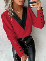 Kvinnors Avslappnad Blus V-ringning Bomull Modern Stil Hemnix