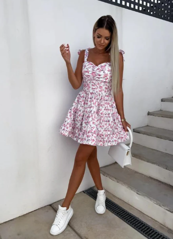 Kvinna Boho Klänning Ärmlös Blommigt 100% Bomull