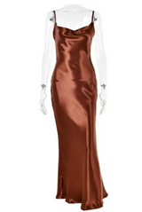 Maxiklänning Dam Ryggfri Satin Klänning Spaghettirem Elegant