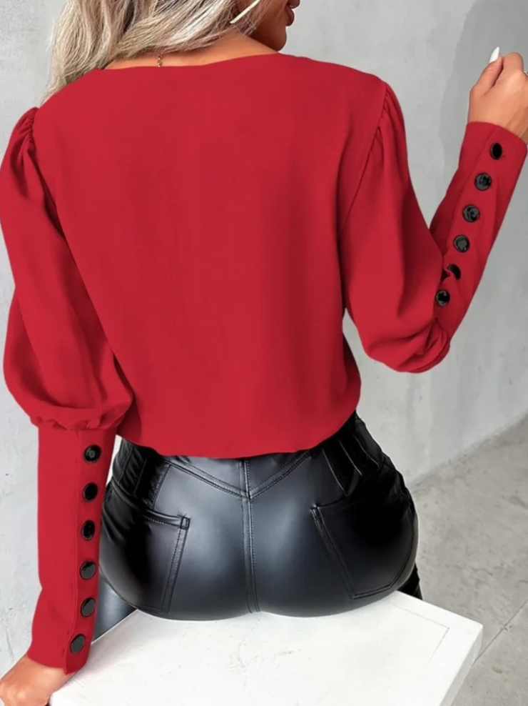 Kvinnors Avslappnad Blus V-ringning Bomull Modern Stil Hemnix