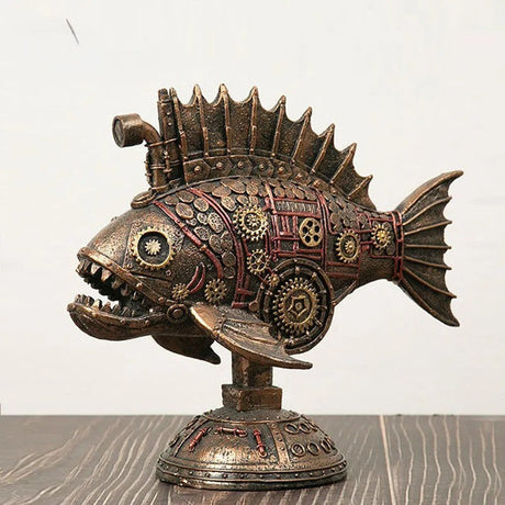 Steampunk Gearfish Sculpture – Invecklad metallkonst med industriell charm MILA Sverige