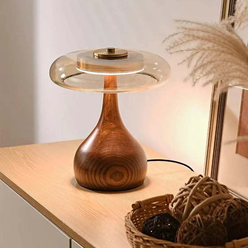 Retro Bordslampa i Trä & Glas – Elegant Lampa Hemnix
