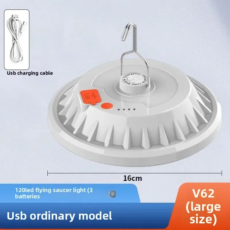 Carvallo Solar UFO-Campinglampa | Med fjärrkontroll | Uppladdningsbar & Bärbar | För utomhus, nödsituationer & nattmarknader Carvallo