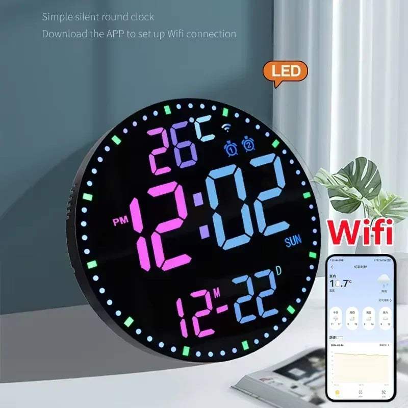 WiFiTid - LED Väggklocka Med Kalender och Dubbel Alarmfunktion Carvallo