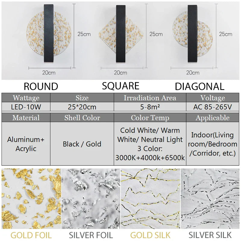 Modern LED Vägglampa med Guldblad Finish – Akryl Väggsconse för Inomhus Sovrum och Vardagsrum Belysning Carvallo