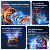 Carvallo Campingfläkt med LED & fjärrkontroll | 20000 mAh batteri | 360° krok & 4 nivåer | Upptill 100 timmars driftstid Carvallo