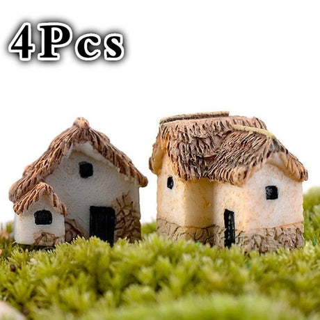 Carvallo FairyHome Set Miniatyrhus 4-pack | Feingård & Dekorationsfigurer | Harts | 2x2x1,5 cm | För DIY & Sagoträdgårdar Carvallo