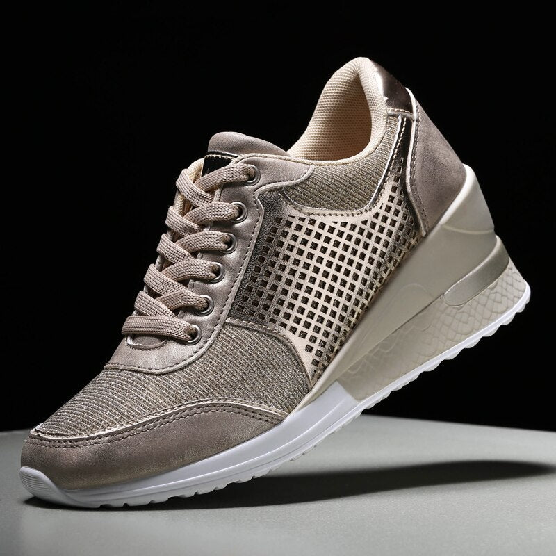 Women's Lace-Up Wedge Sneakers-Shoes for Men-Hemnix-Guld-35-Hemnix