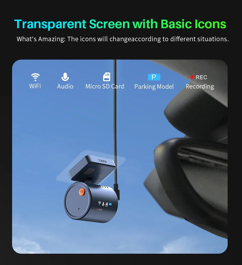 Royallure Mini Dash Cam med WiFi, röststyrning och 24H parkeringsvideoinspelare Carvallo