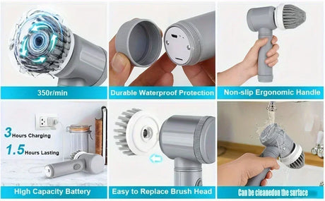 Trådlös Elektrisk Spin Skrubb — Uppladdningsbar Rengöringsborste med 6 Utbytbara Huvuden Carvallo