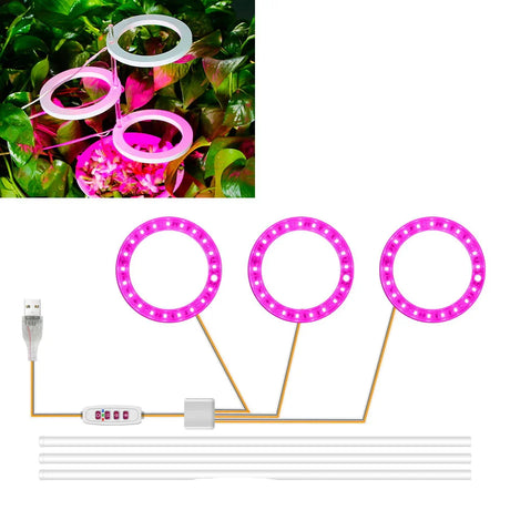 Carvallo Luminara Ring | LED-växtbelysning med timerfunktion | 1–4 huvuden | USB-driven & 5-stegs dimbar Carvallo