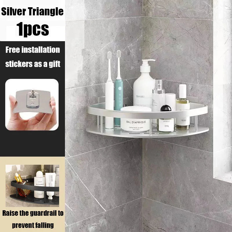 Carvallo Pro | Hörnduschhylla utan borrning | Aluminium | Rostfritt & Hållbart | Badrregal i Svart, Vitt, Silver eller Svart-Guld Carvallo