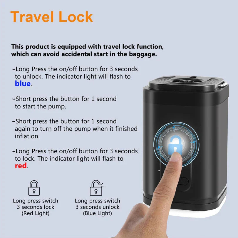 Carvallo Mini Luftpump | Ultra Kompakt & USB-C Uppladdningsbar | 5 Munstycken | 200L/min Effekt Carvallo