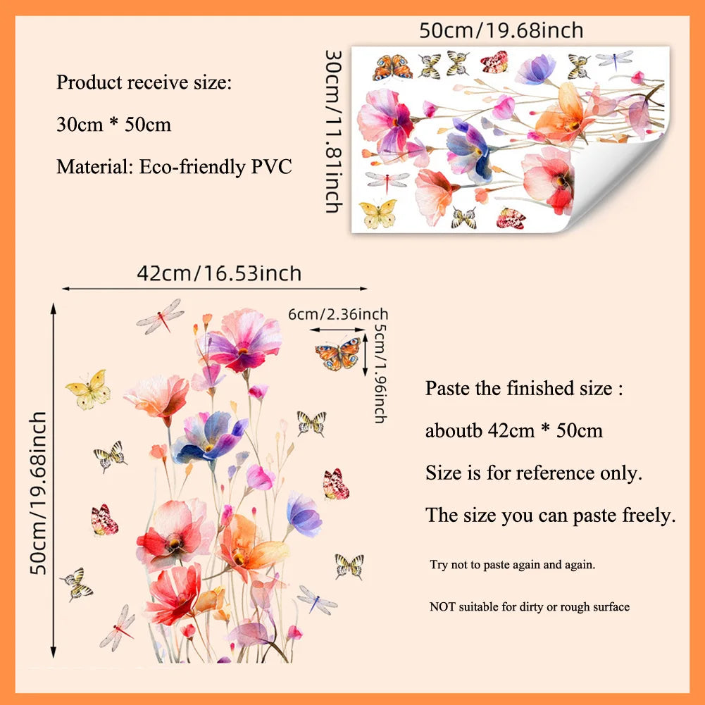 Carvallo ButterflyBloom wall sticker watercolor flowers & butterflies | self-adhesive & removable | for living room & bathroom Carvallo