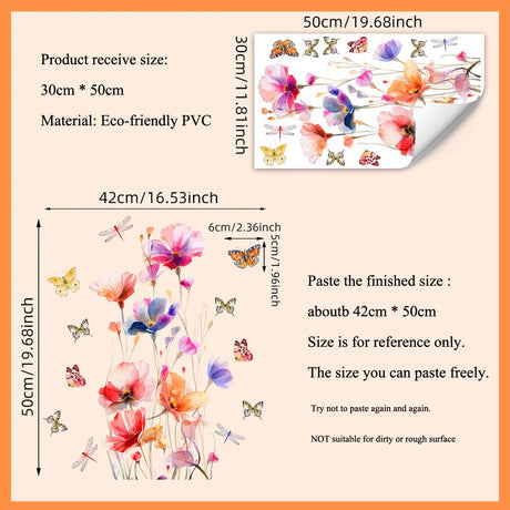 Carvallo ButterflyBloom wall sticker watercolor flowers & butterflies | self-adhesive & removable | for living room & bathroom Carvallo