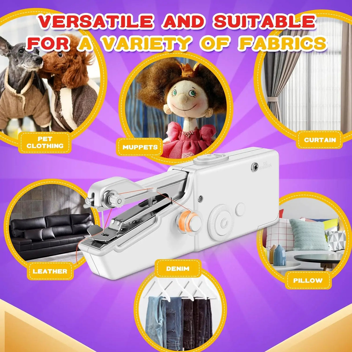 Carvallo Mini Symaskin | Bärbar & Praktisk | För DIY & Reparationer på språng | Vit/Rosa/Svart Carvallo