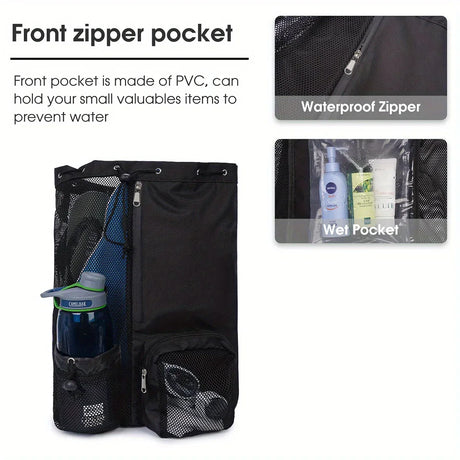 Carvallo Sportbag med nät & fack för blöta saker | Ryggsäck med dragsko | Simning, fitness & strand | 48×32 cm Carvallo