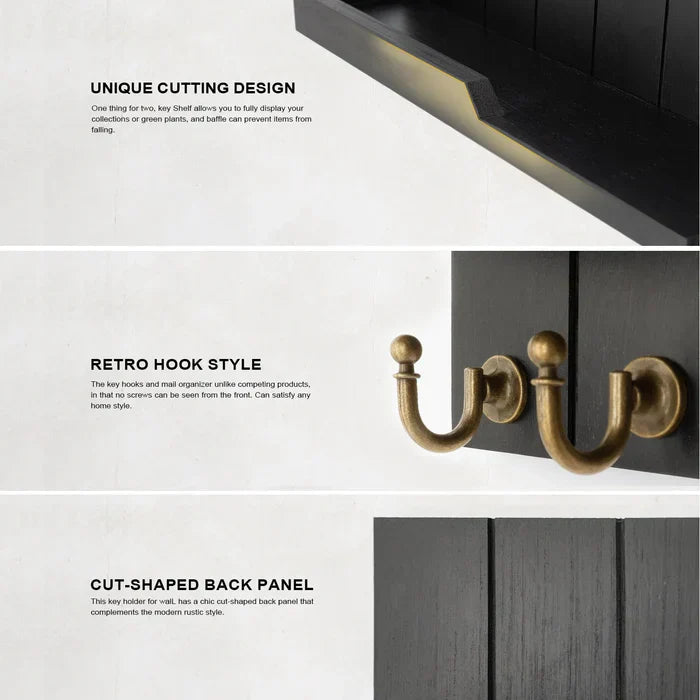 KeyHaven – Nyckelorganisator i trä med hylla, snygg väggförvaring för nycklar och post MILA Sverige