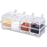 Carvallo ClearSpice Quadra | 4 fack med lock & skedar | Transparent | 23,5 × 9,5 × 8,5 cm | För salt, socker & kryddor Carvallo