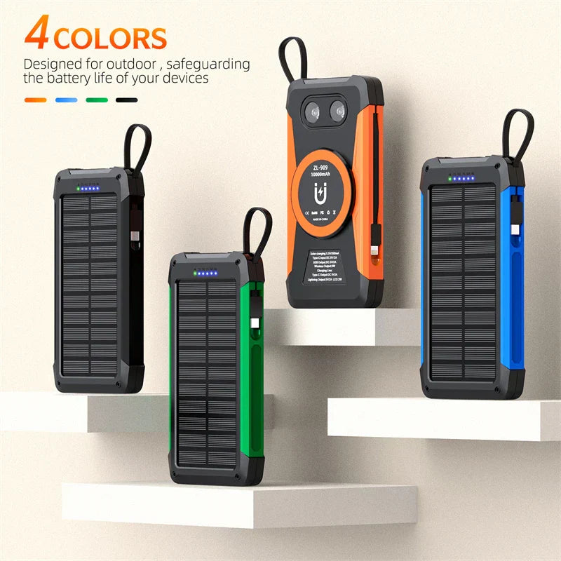 Carvallo MagCharge Solkraftbank 10000mAh | Magnetisk trådlös laddning | 22,5W snabbladdningsfunktion | Med kabel och ficklampa | För iPhone, Samsung & Co. Carvallo