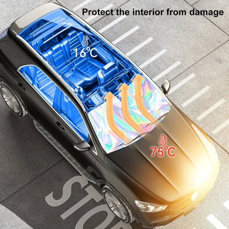 Carvallo Fällbart Bilsolskydd | Värmeskydd med Lasereffekt | UV-blocker för vindrutan | Reflekterande & Kompakt Carvallo
