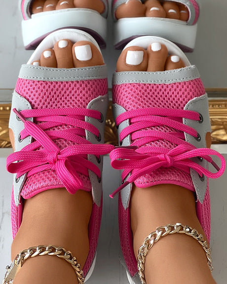 Chic Panelklädda Snörskor Sandaler-Shoes for Women-Hemnix-Rosenröd-36-Hemnix