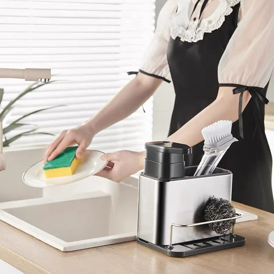 Carvallo bestickhållare i rostfritt stål | Med avvattningsbehållare och stativfötter | Kökorganisator för skedar, gafflar och knivar | 12 × 10 cm Carvallo