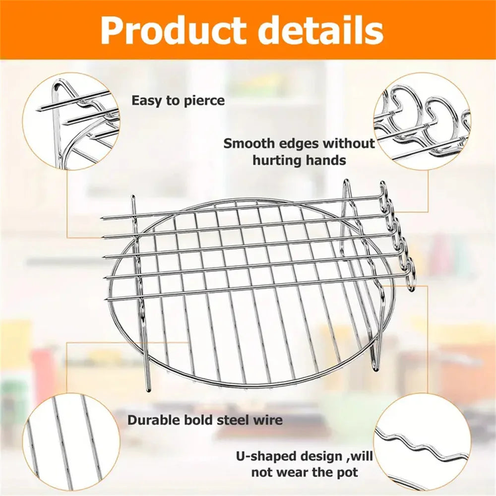 Carvallo rostfritt stålställ för luftfritös | Dubbelskikts insats & bakplåt | Tillbehör för Airfryer, BBQ & ugn | Diskmaskinssäker & rostfri Carvallo